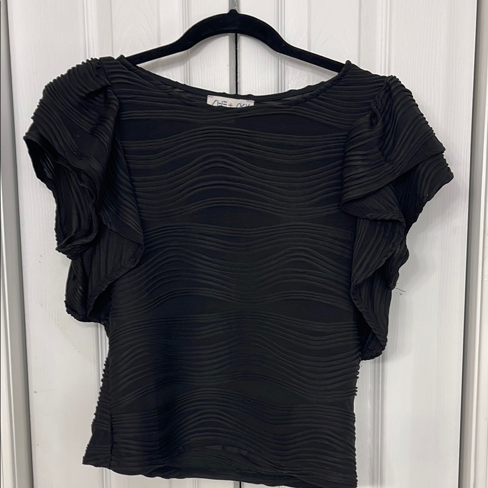 SHE + SKY Black Ruffled Top